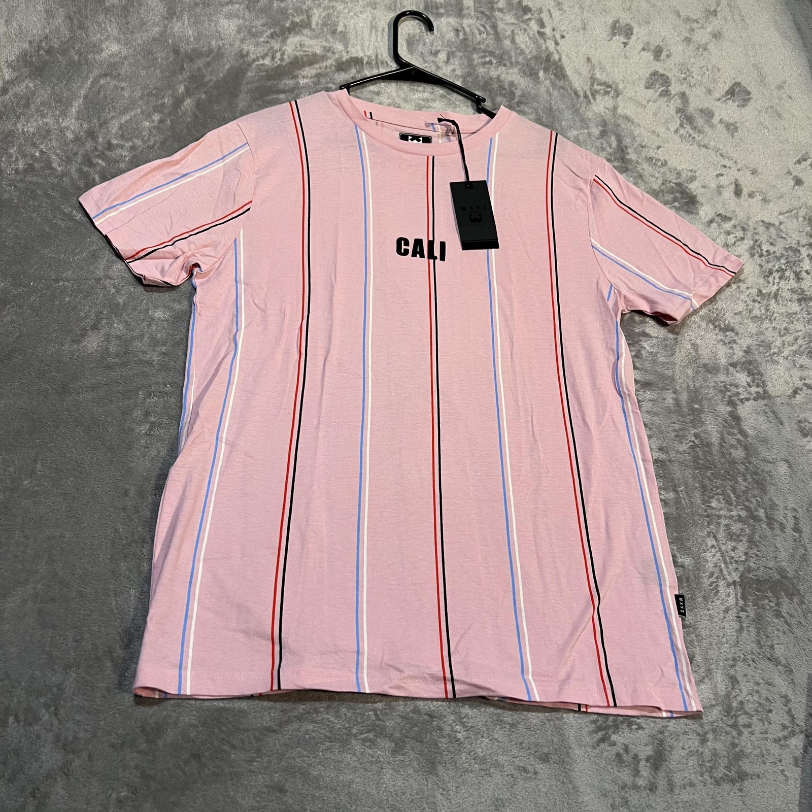 WXYZ Shirt Mens Large Pink Stripe CALI Logo Graphic Tee California Summer