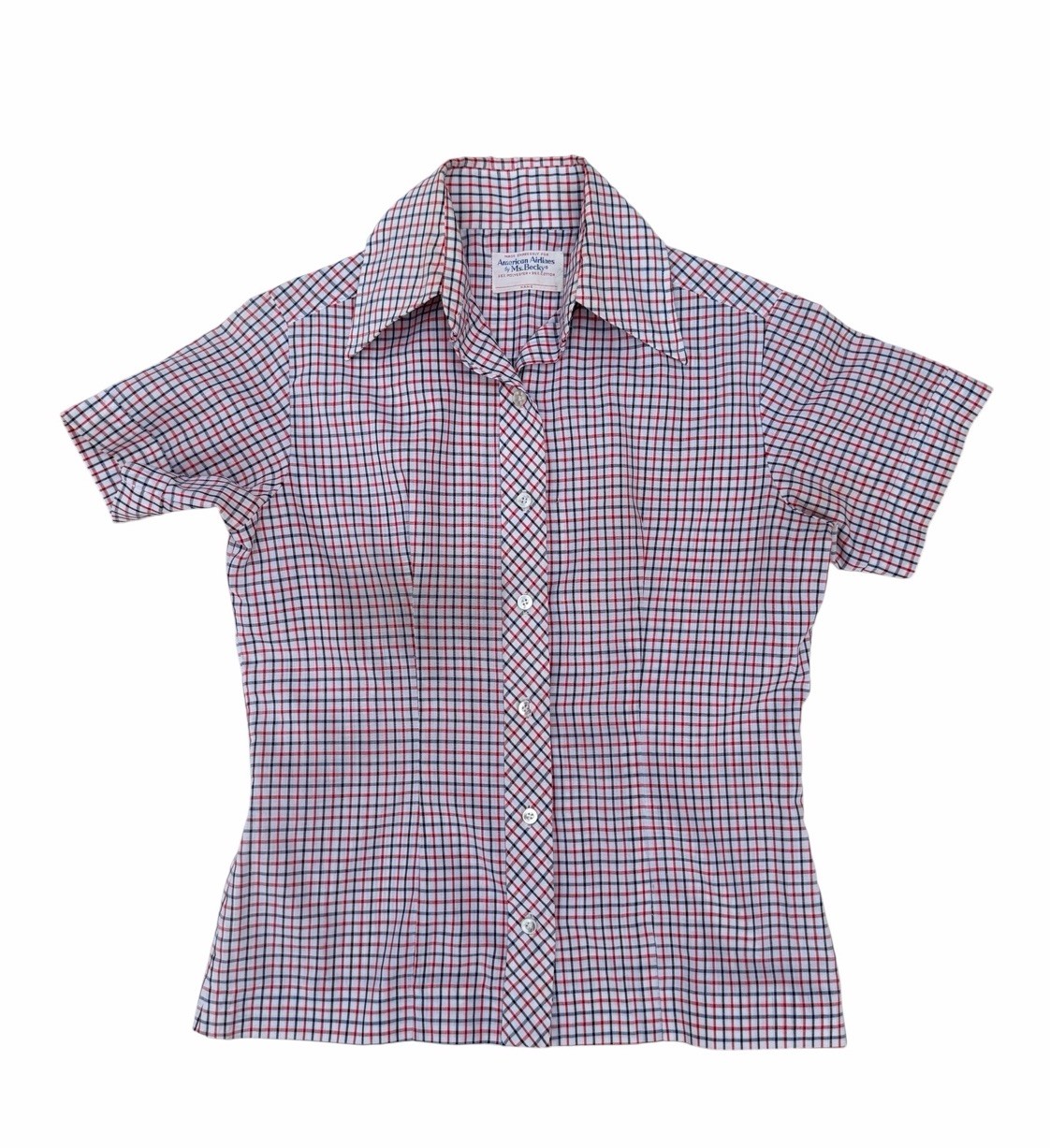 Vintage American Airlines Ms Becky Plaid Uniform Blouse Shirt Size 12 Retro