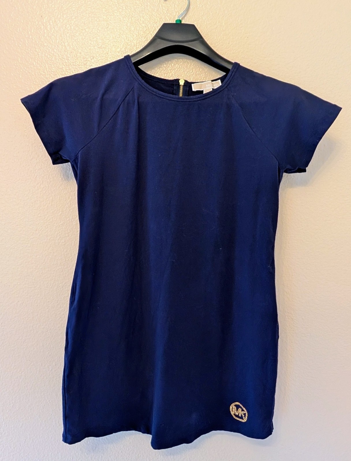 Michael Kors Navy Blue Studded Short Sleeve Sheath Dress Size M Cruise Cotton