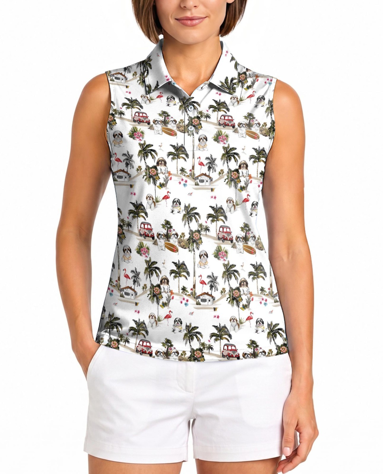Shih Tzu Dog Women’s Sleeveless Performance Polo Shirt for Golf Tennis