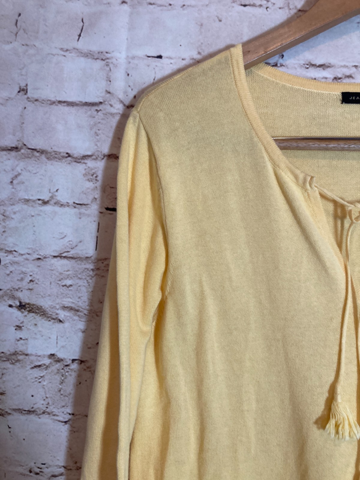Jeanne Pierre Sweater Women Large Yellow Lightweight Tunic Length Beachy Tassels