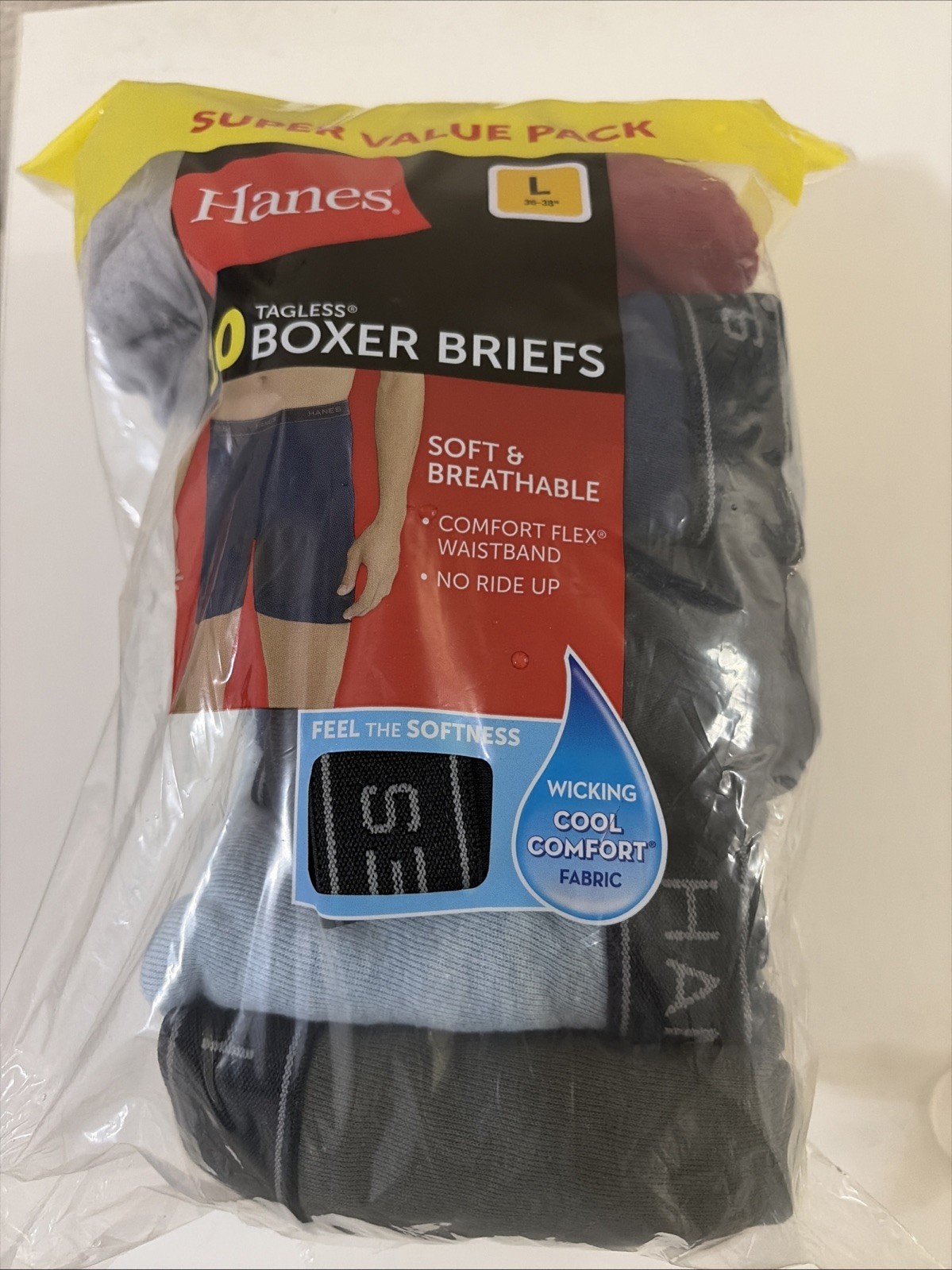 Hanes 7349Z5 Men’s Tagless Waistband Boxer Brief, Size L – 10 pack