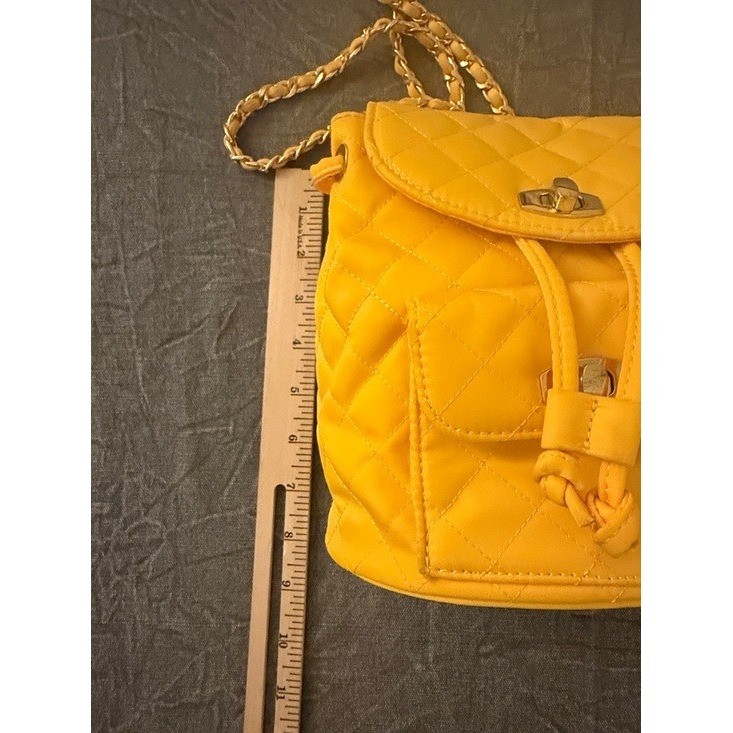 Forever 21 Yellow Quilted Mini Backpack Gold Chain Straps Turn Lock Closure