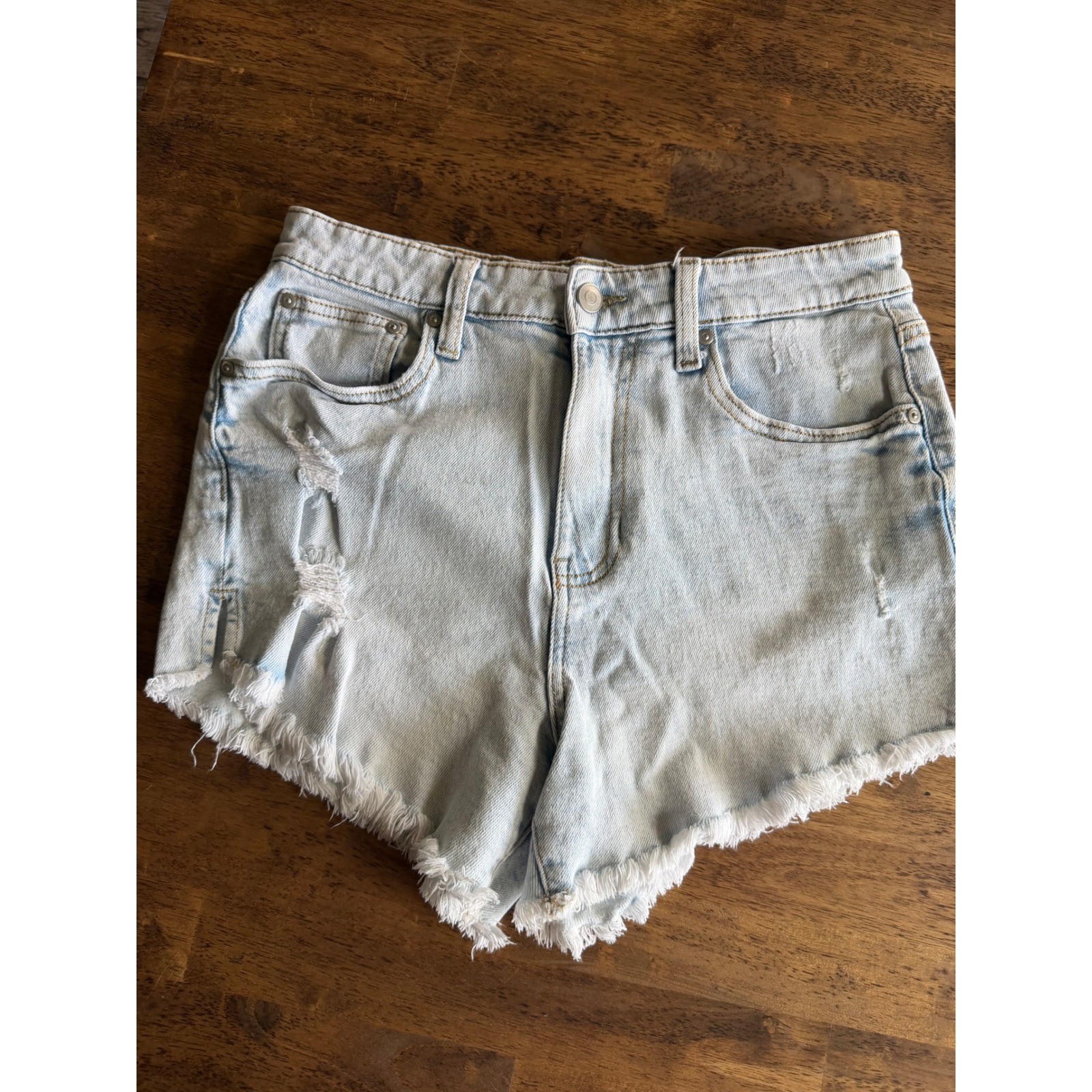 Celebrity Pink Womens High Waisted Distressed Denim Shorts Light Wash Size 7/28