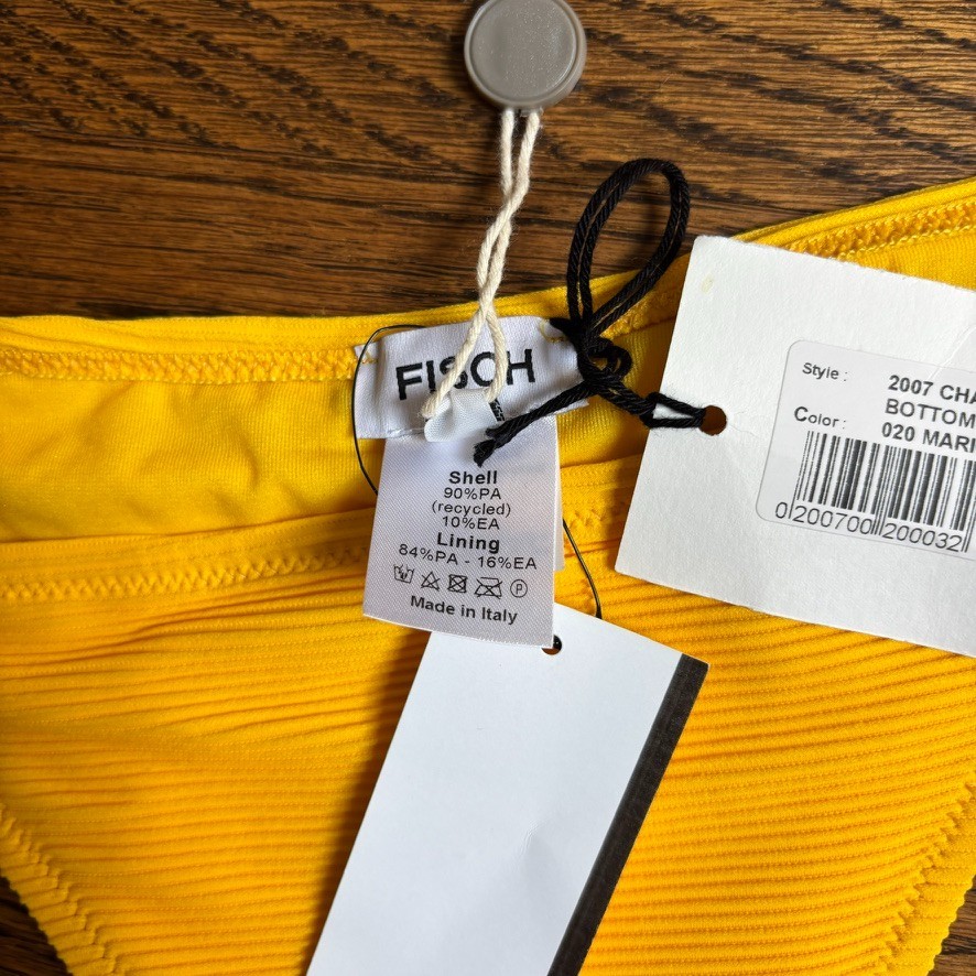 FISCH Chanzy Bikini Bottom Marigold Yellow Ribbed Side Tie NWT Size M Italy