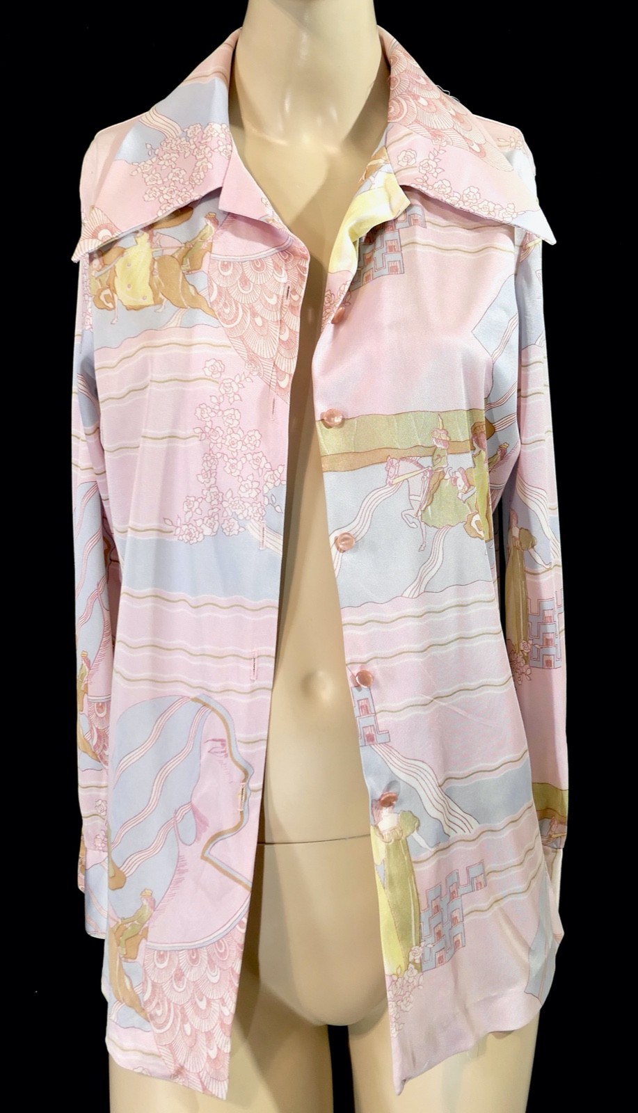 Vintage Mod Novelty Fantasy Midieval Deco Pop Art Womens Shirt Pastel Pink L M/L