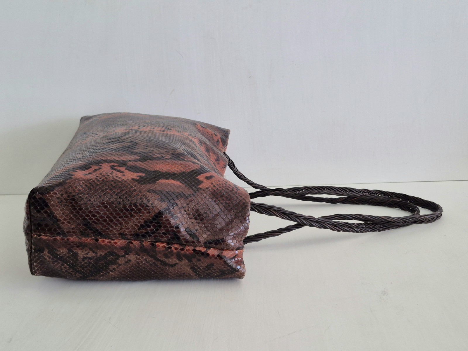 Falor Le Borse Earth Tones Snakeskin Embossed Leather Medium Tote/ Shoulder Bag