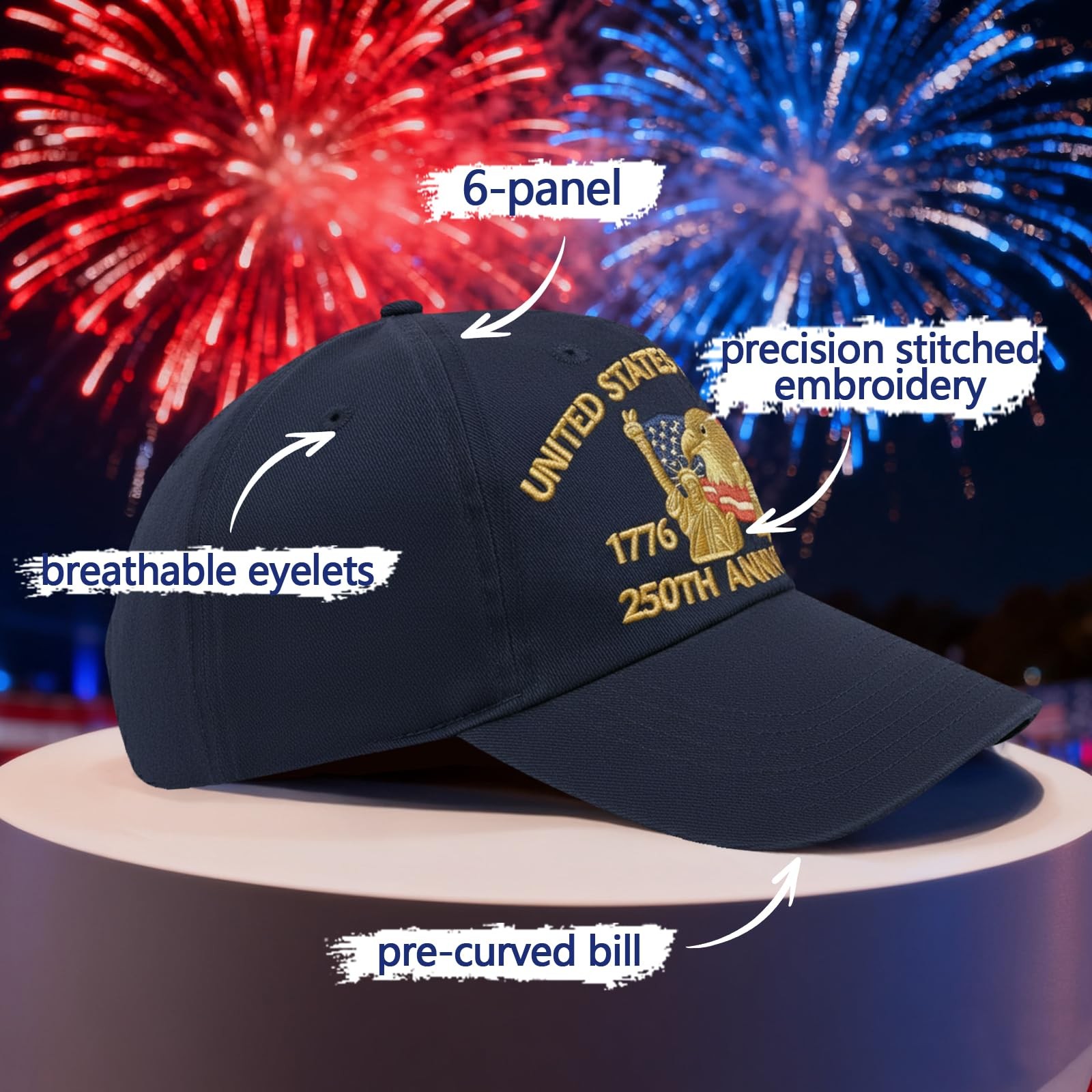 Embroidered United States 250th Anniversary Hat – 250 Years Anniversary USA T…