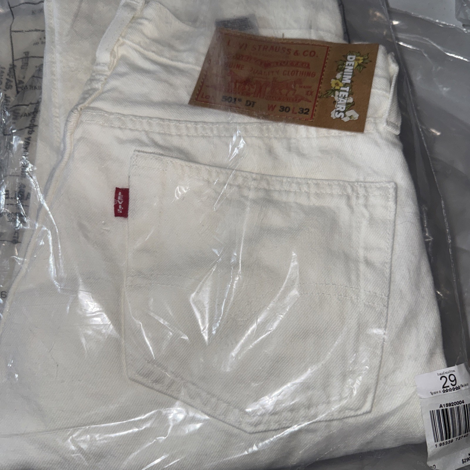Levi’s 501 Denim Tears Collaboration White Straight Denim Jeans Button 29/30