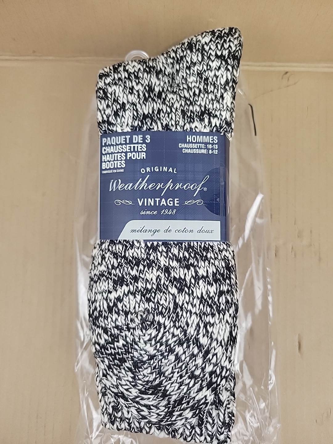 Original Weatherproof Vintage 3 Pack Boot Crew Socks, Blue, Grey, Black, 10-13