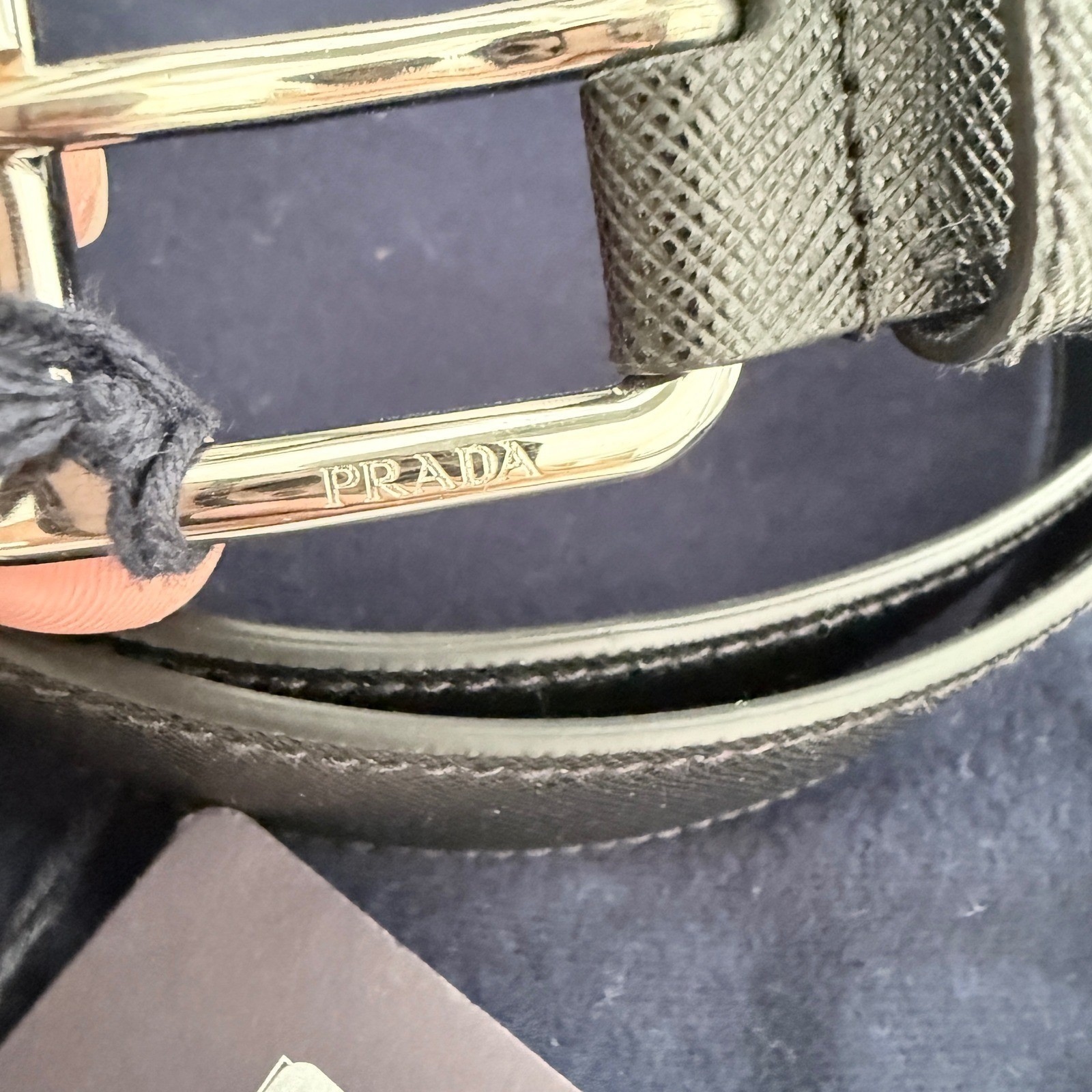 Prada 2CM275 Men’s Black Saffiano Leather Belt silver buckle, 105 cm