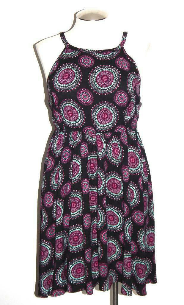 Torrid Midi Medallion Hi Lo Challis Halter Tank Dress Black 00 M L 10 #41463