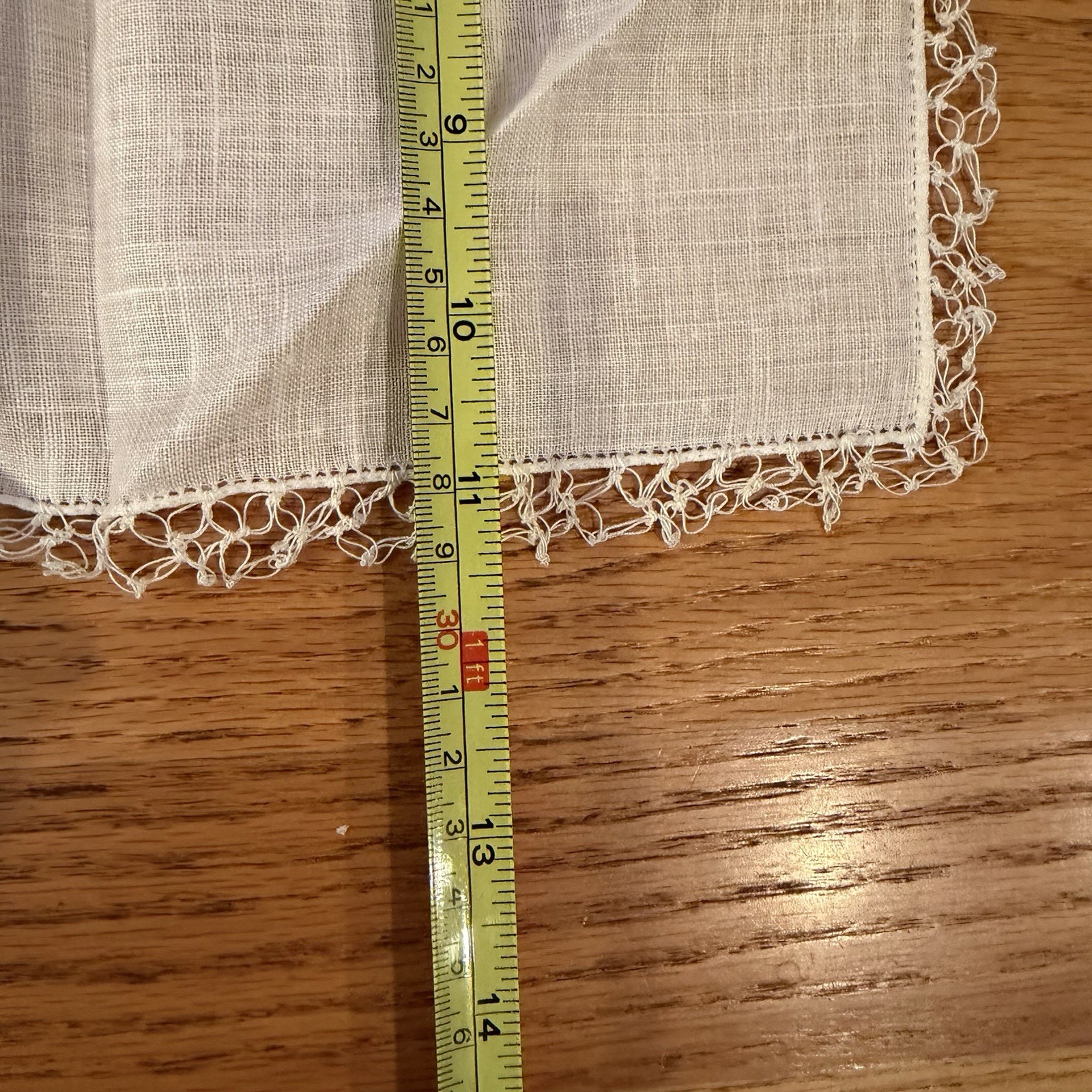 Vintage Linen Hanky White On White Hand Tatted Lace Edging 11”x11” Wedding