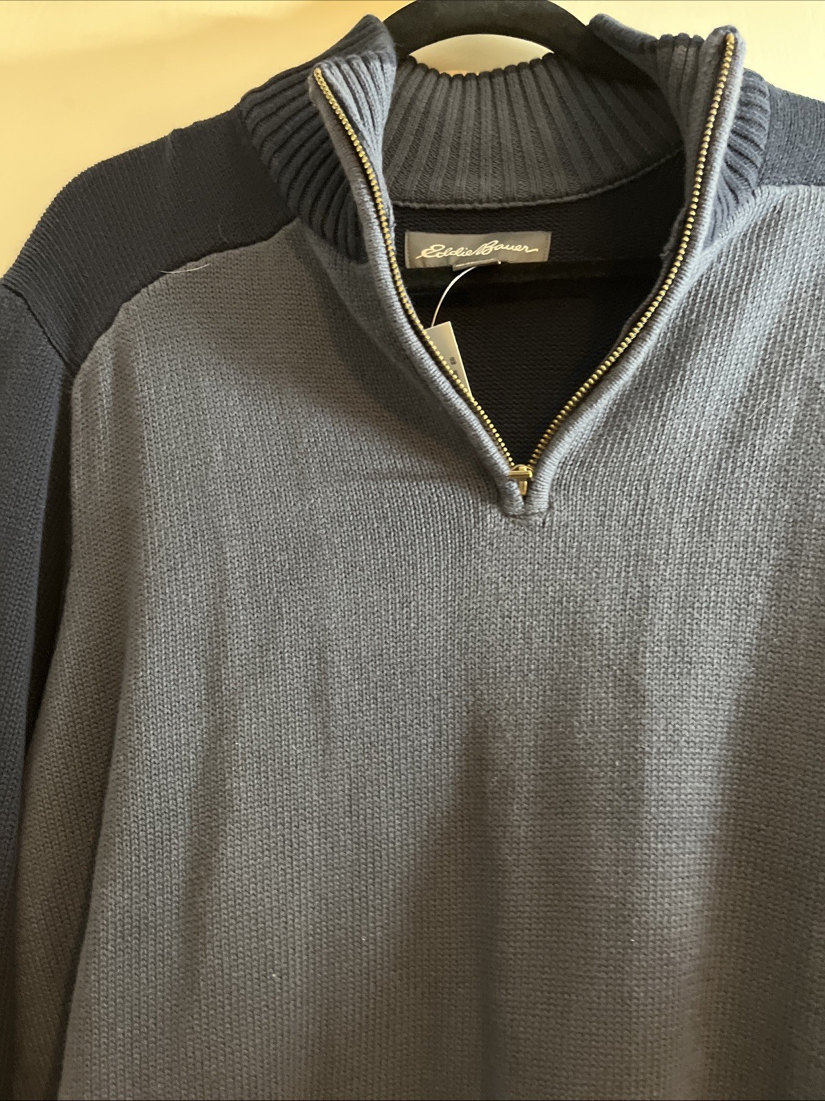 NWT Eddie Bauer Men’s Navy Blue Pullover Sweater Size Large, 100% Cotton