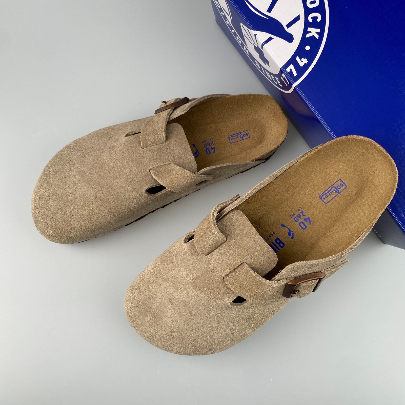 Birkenstock Boston Soft Footbed Clog Taupe Suede Unisex Comfort Slip-On Sandals