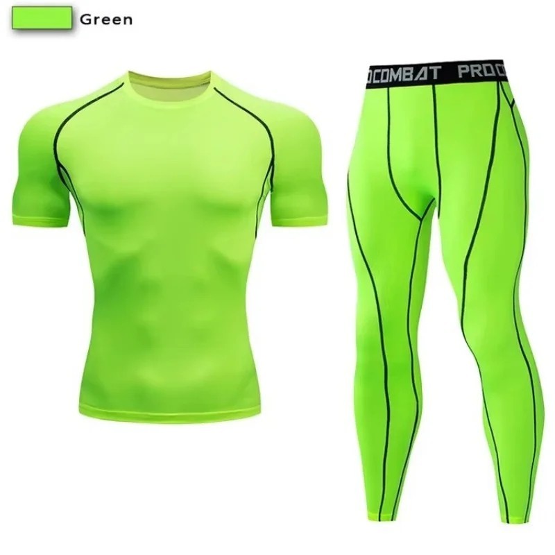 2Pcs Men Compression Sportswear Suit Elastic Training Yoga Sets Fitness Clothing