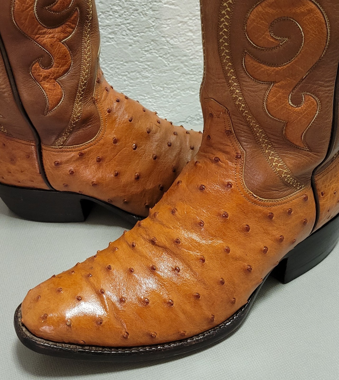ROGERS HANDMADE OSTRICHSKIN WESTERN BOOTS SIZE 8 1/2 D