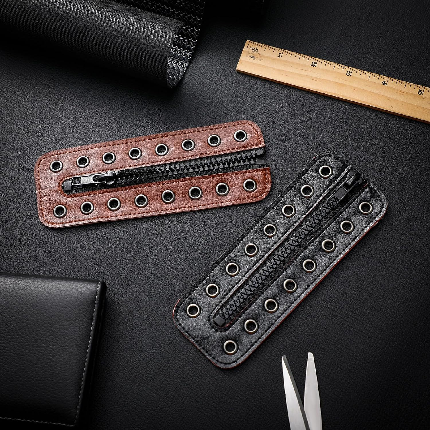4 Pcs PU Leather Boot Zipper Inserts – Tieless Lace up Zipper Laces 8 Eyelet