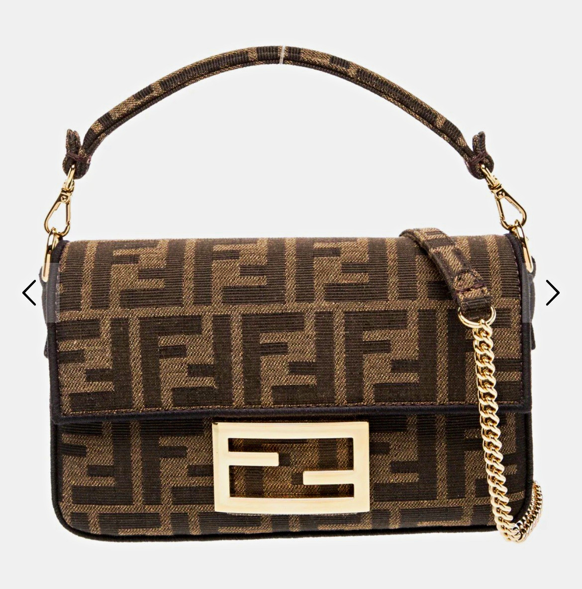 Fendi Zucca FF Monogram Brown/Black Small Shoulder Bag Chain Detachable Strap