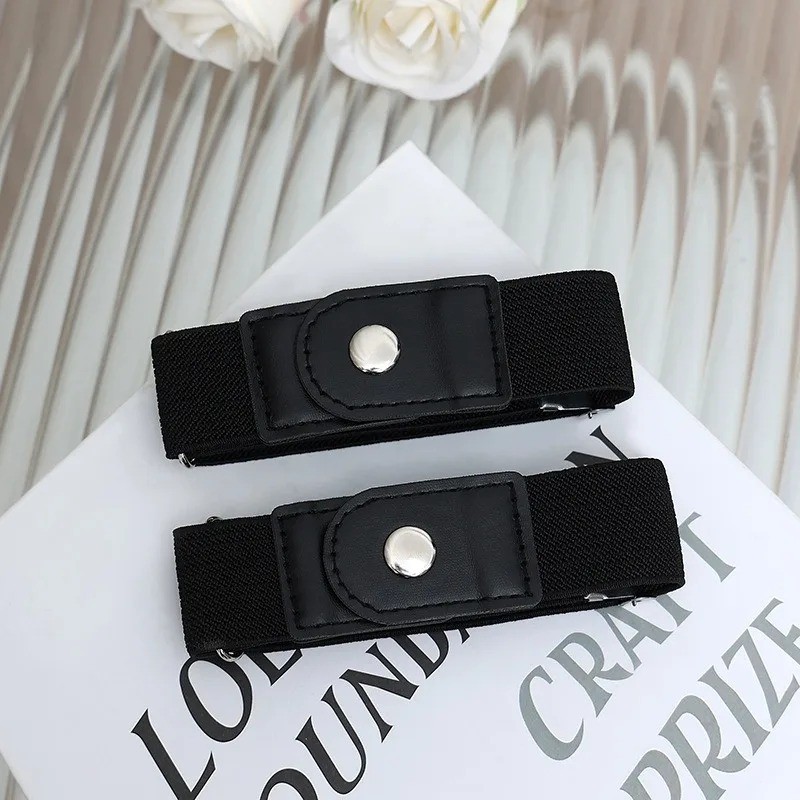 2 Pack No Buckle Elastic Belt Invisible Loop Belt for Jeans Pants