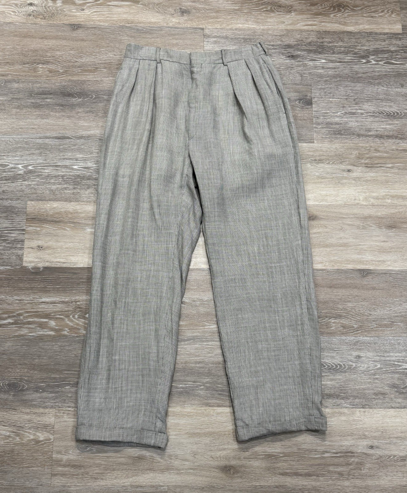 VTG Polo Ralph Lauren Pants Men 32×31*Gray Check Pleated Cuff Made in Italy READ