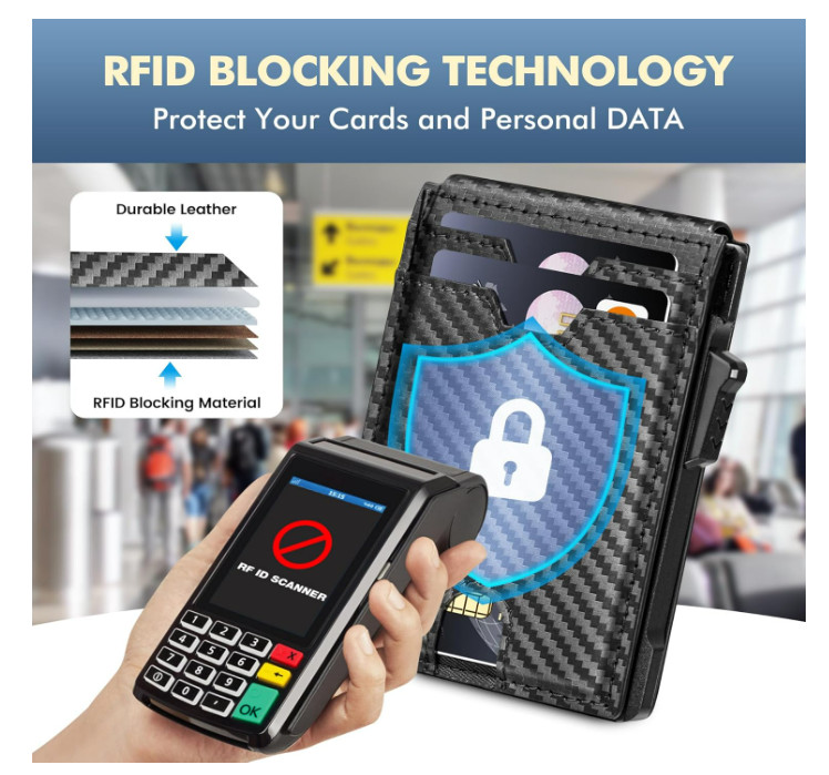 Men’s Slim PopUp Bifold Carbon Fiber Wallet, RFID Blocking, Money Clip, Men Gift