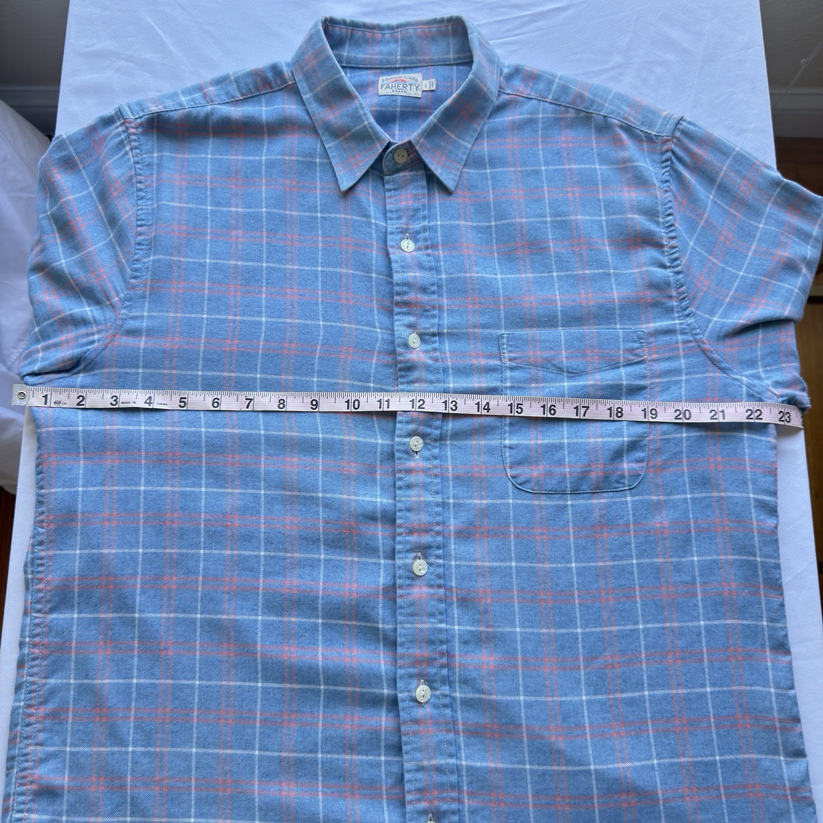 Faherty Brand Plaid Button Down Shirt Blue Pink Men’s Large Cotton