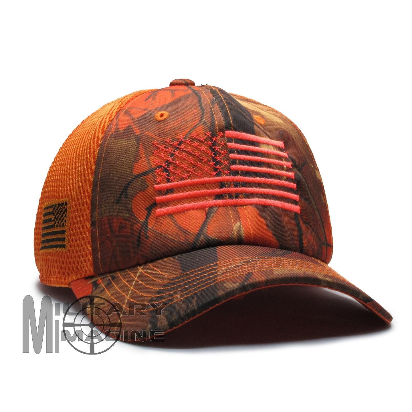American Flag Hunter Hat Orange Blaze Hunting Micro Mesh Tactical Operator Cap