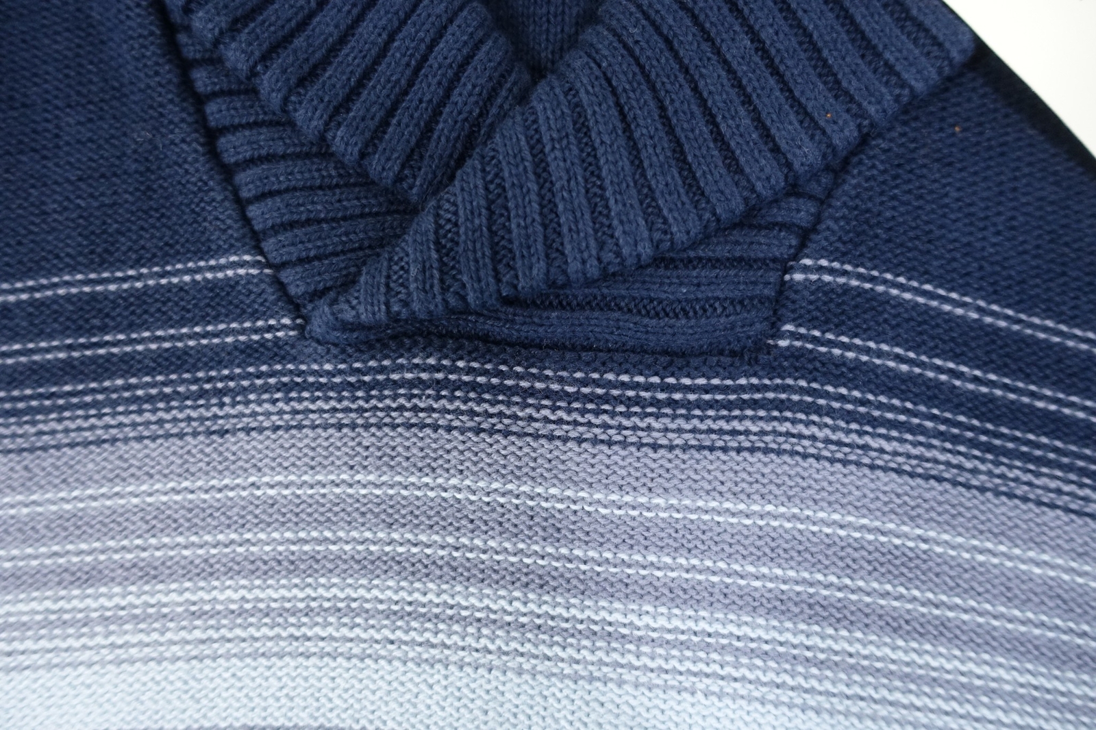 SUN STONE STRIPED NAVY BLUE LARGE HEAVY KNIT SHAWL NECK SWEATER MENS NEW
