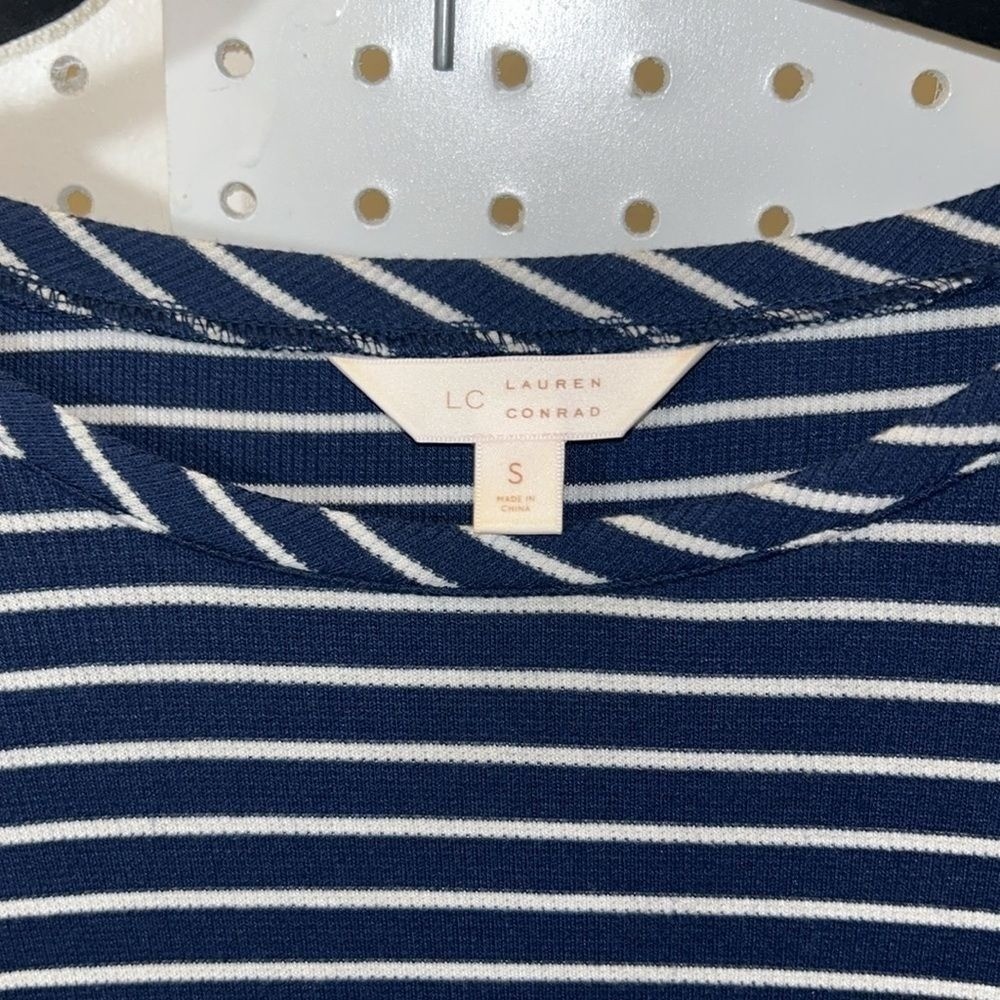 LC Lauren Conrad Navy White Striped T Shirt Dress Tie Sleeve Size S