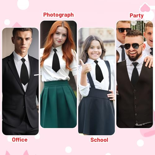 8.6in Boys Necktie, Pre-tied Adjustable Neck Strap Tie Clip on Necktie Black