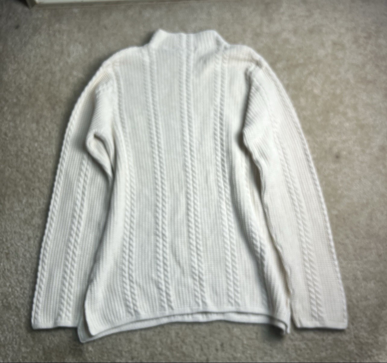 Jeanne Pierre Sweater Women Large Ivory Roll Neck Cotton Knit Fisherman Preppy