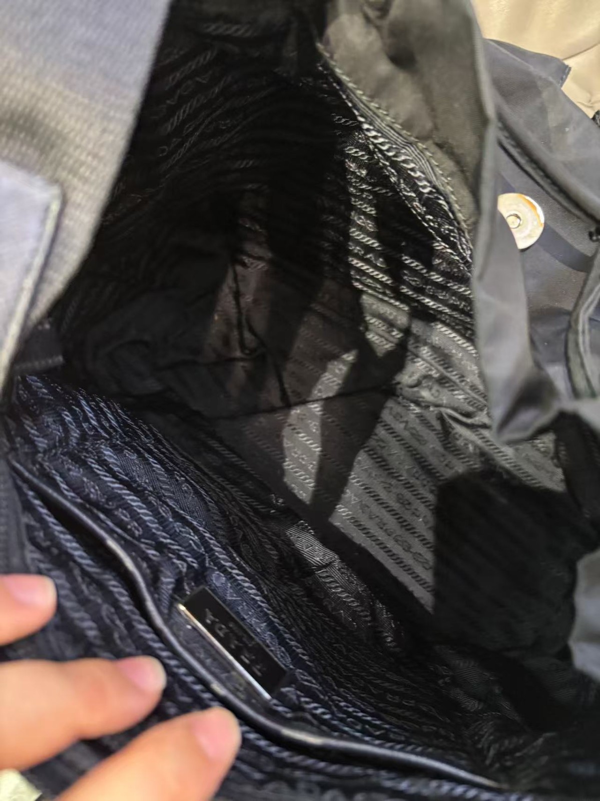 Prada Regular Black Re-Nylon Saffiano Trim Nylon Drawstring Flap Backpack