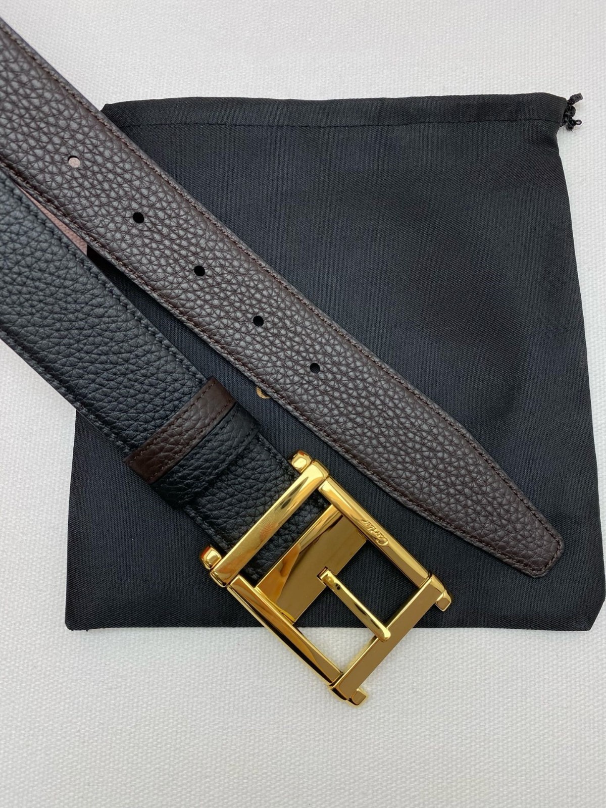 Cartier Black and brown double-sided cowhide men’s Gold buckle belt