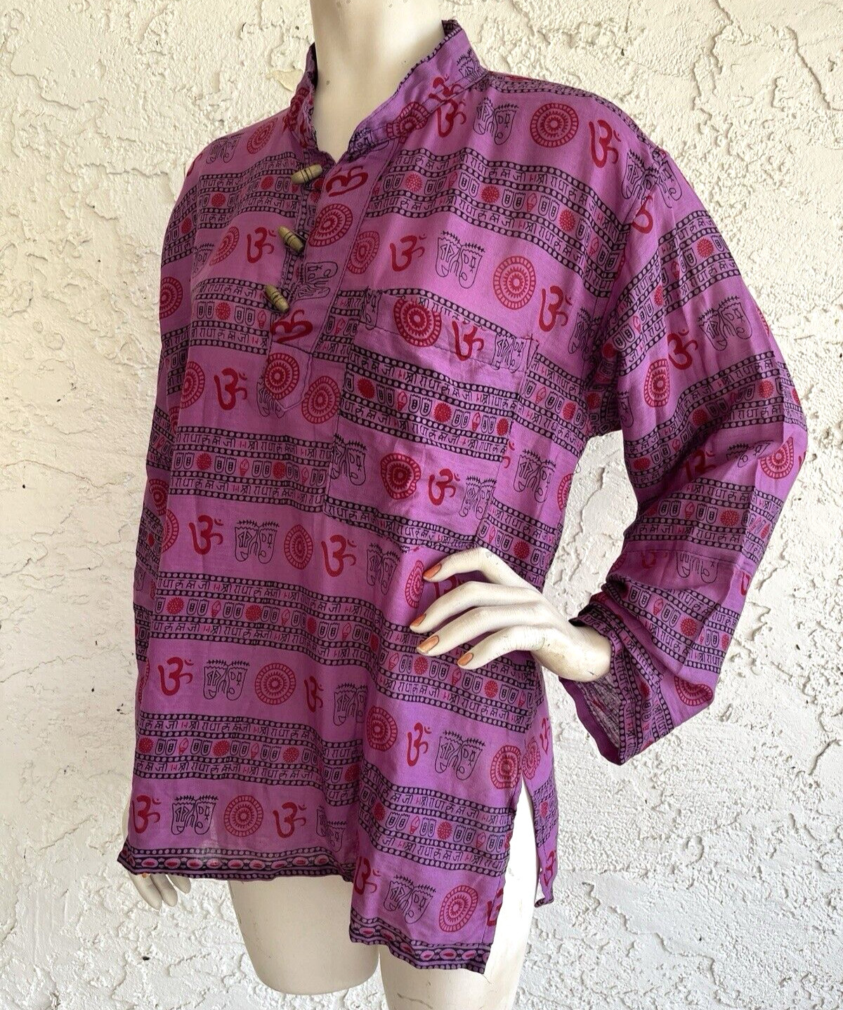 Ethnic Made in Nepal Top Purple 100% Cotton Yoga Spiritual Boho OM Oversized S