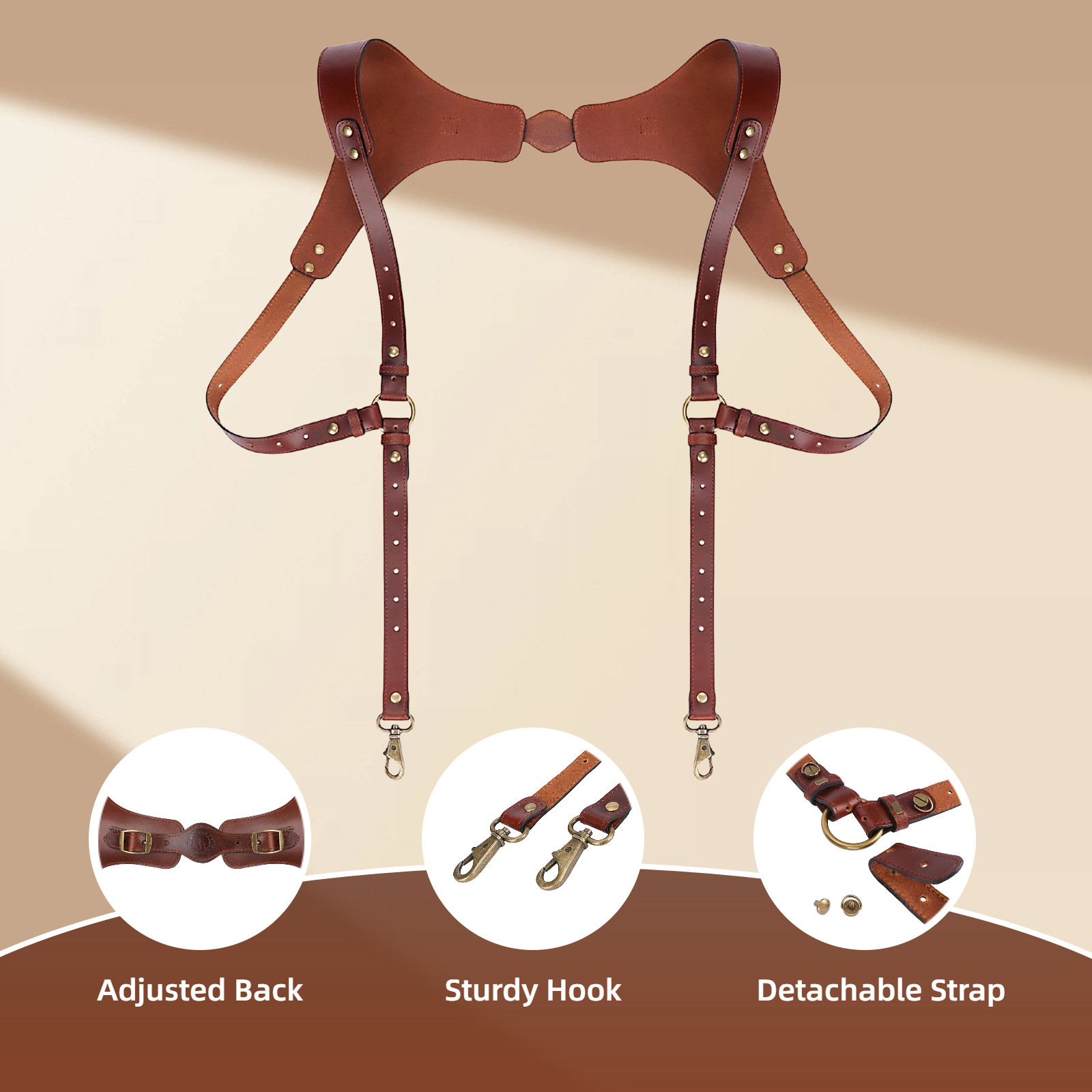 Tourbon Leather Men’s Suspenders Harness Punk Chest Vintage Hooks Pants Braces