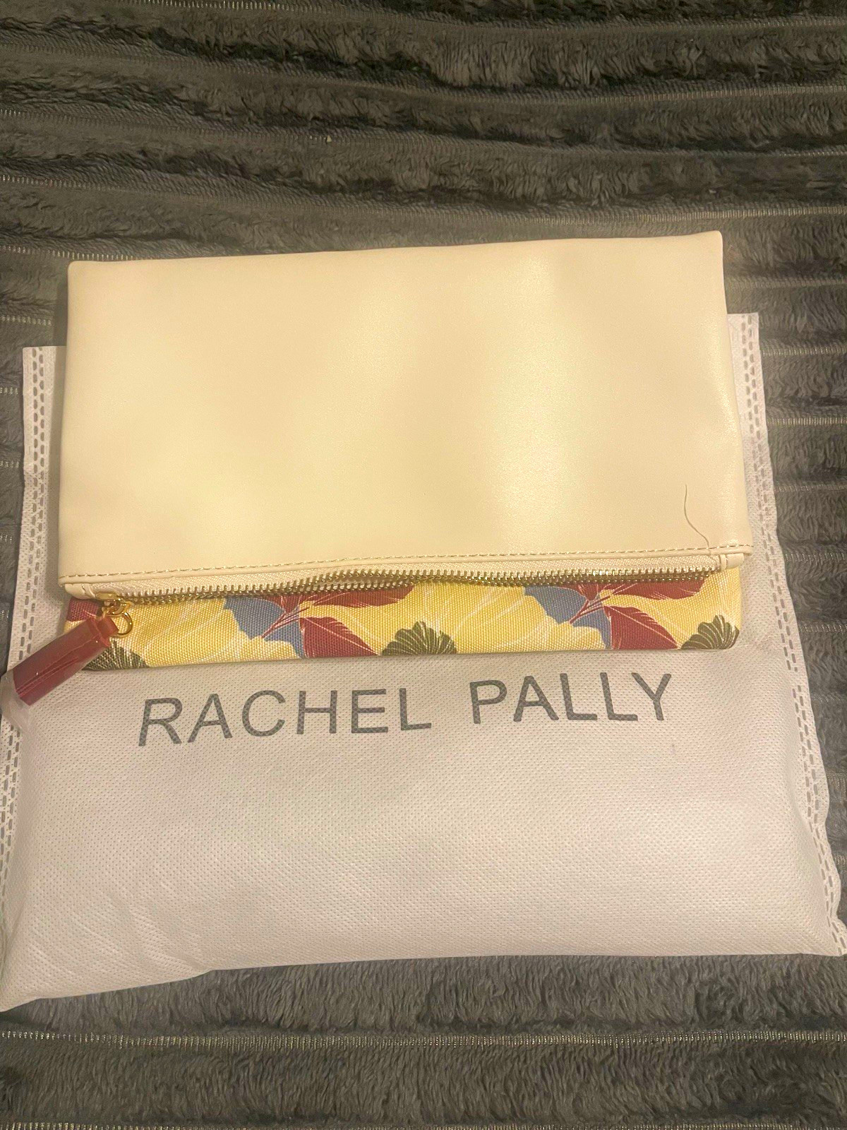 Rachel Pally Floral Zip Clutch, Cream/Multicolor, Silver Hardware w/ Dust Bag