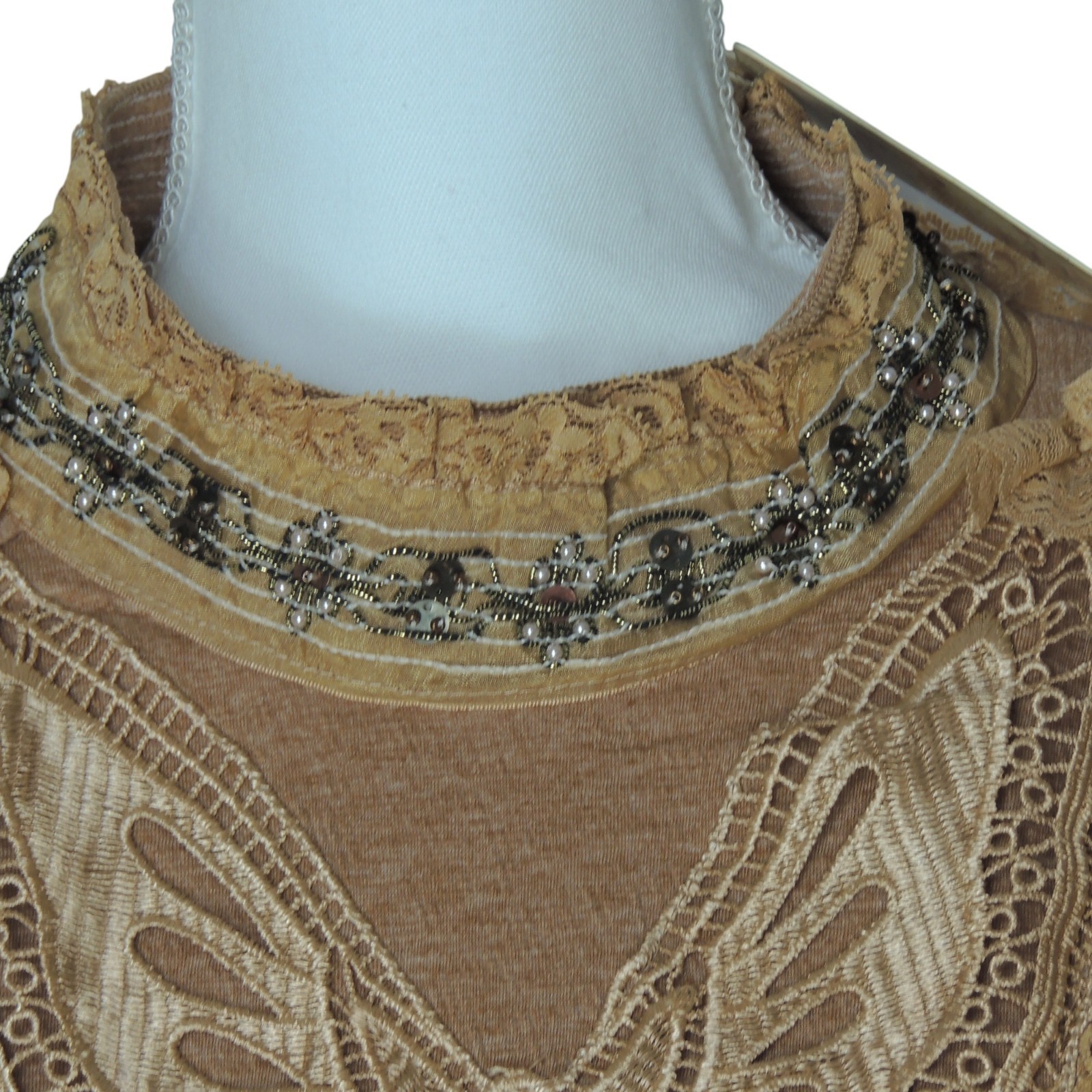 Pretty Angel Top Long Sleeve Butterfly Tunic With Lace Beaded Accents Brown S