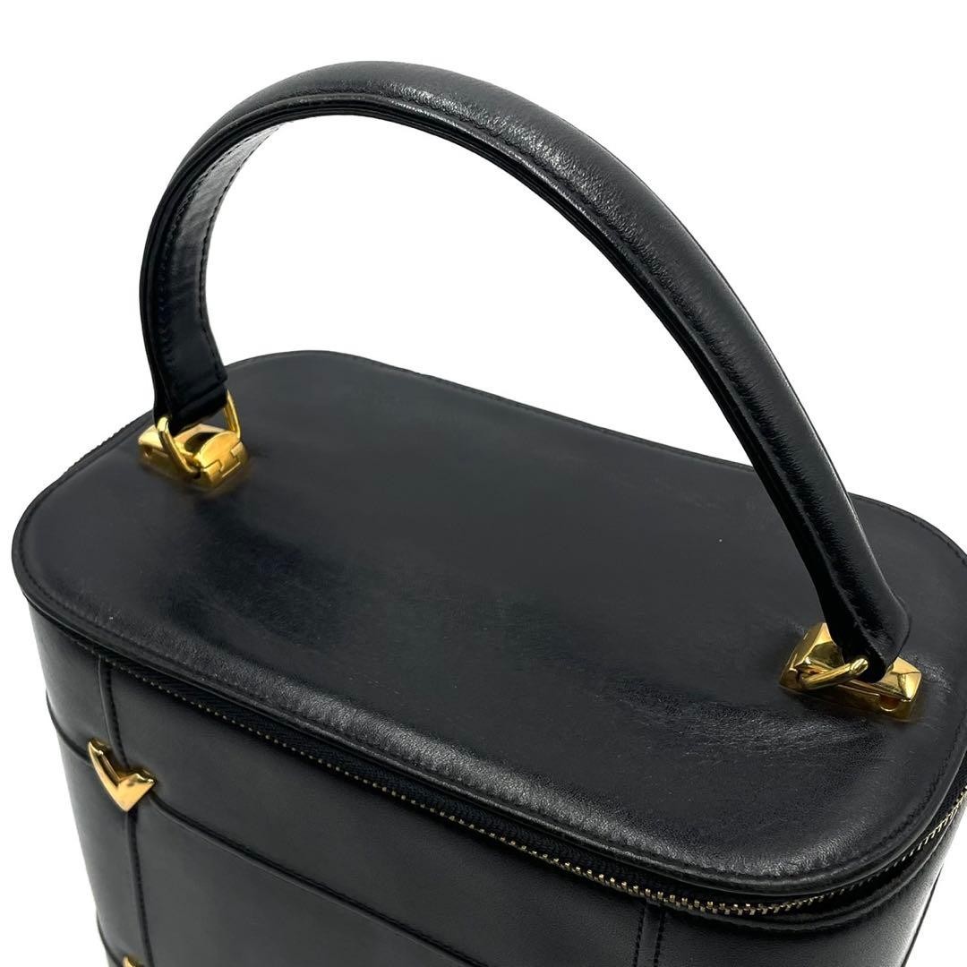 Valentino Garavani Black Leather Vanity Handbag Logo Hardware Japan 0612484