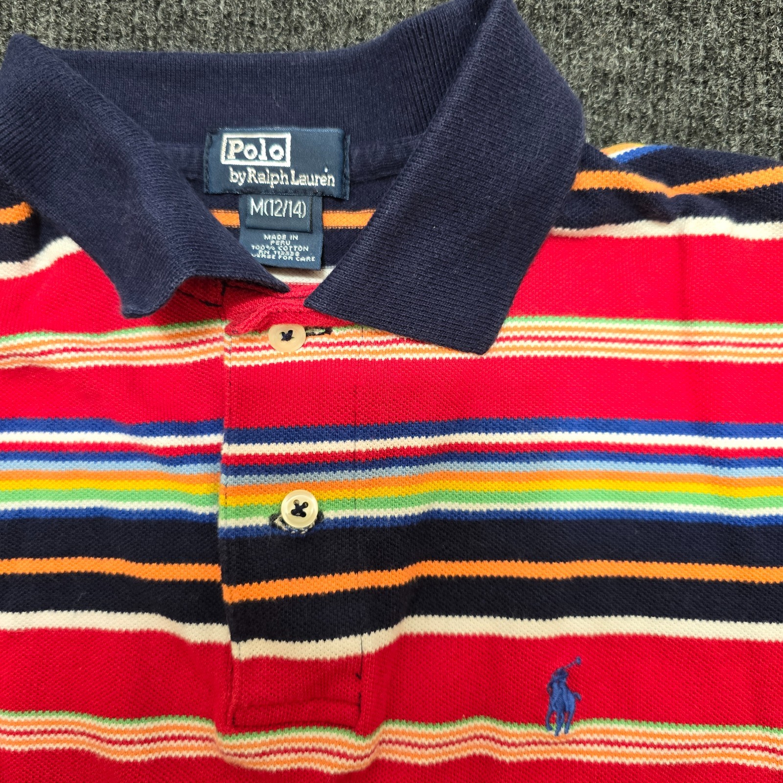 Polo Ralph Lauren Boys M 12/14 Striped Short Sleeve Polo Shirt Multicolor 100% C