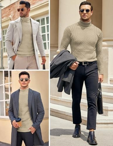 Coofandy Sweater Soft Solid Mens Slim Fit Turtleneck Casual Knitted Twisted