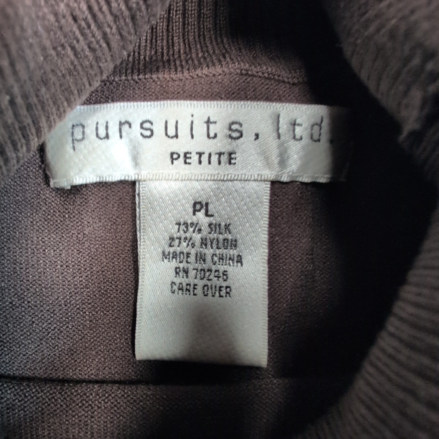 Vintage Pursuits Ltd. Shirt Womens L Petite Brown Silk Top Soft Comfort Preppy