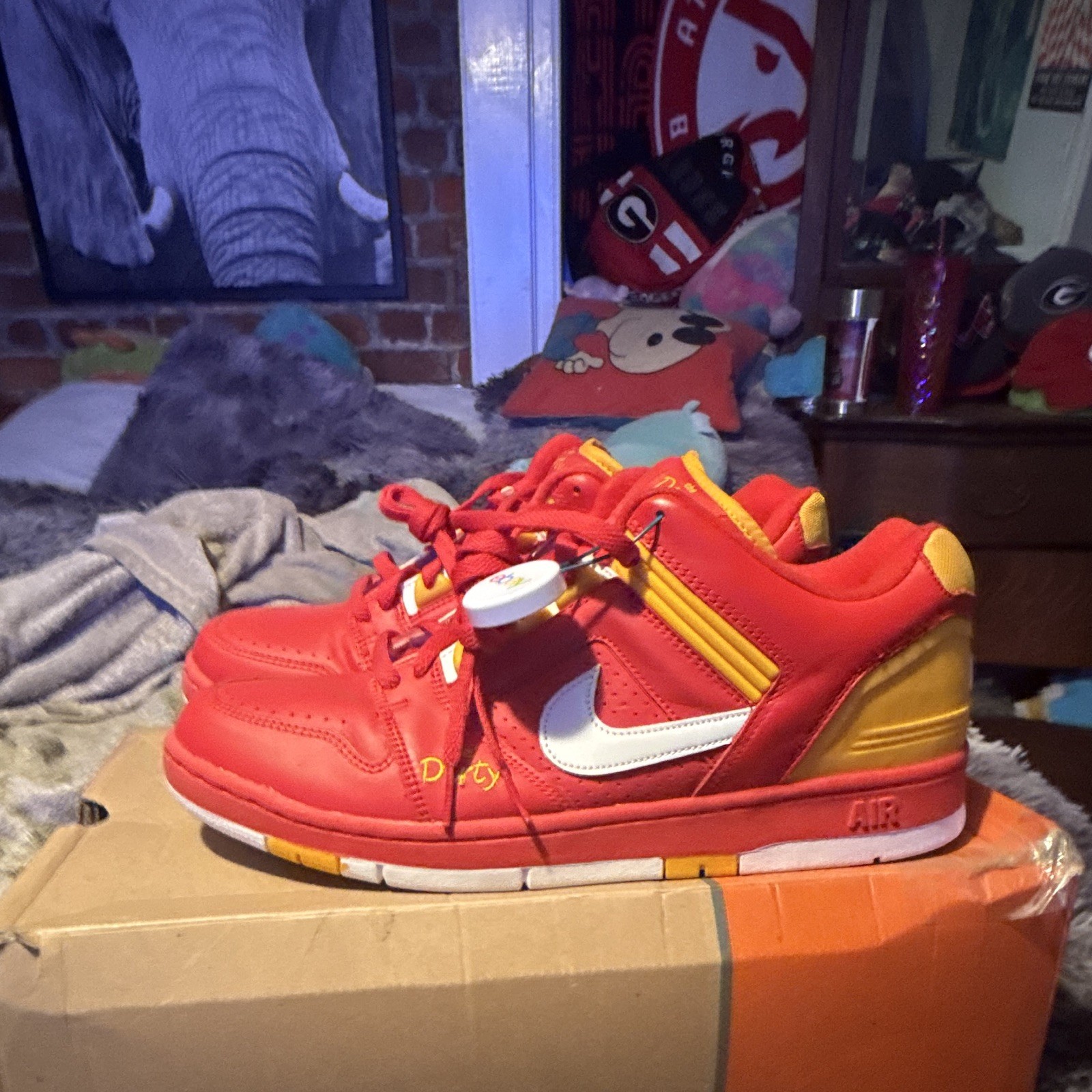 Nike Air Force 1 Low Top Men’s Sneaker Red Yellow White Lace-Up Solid