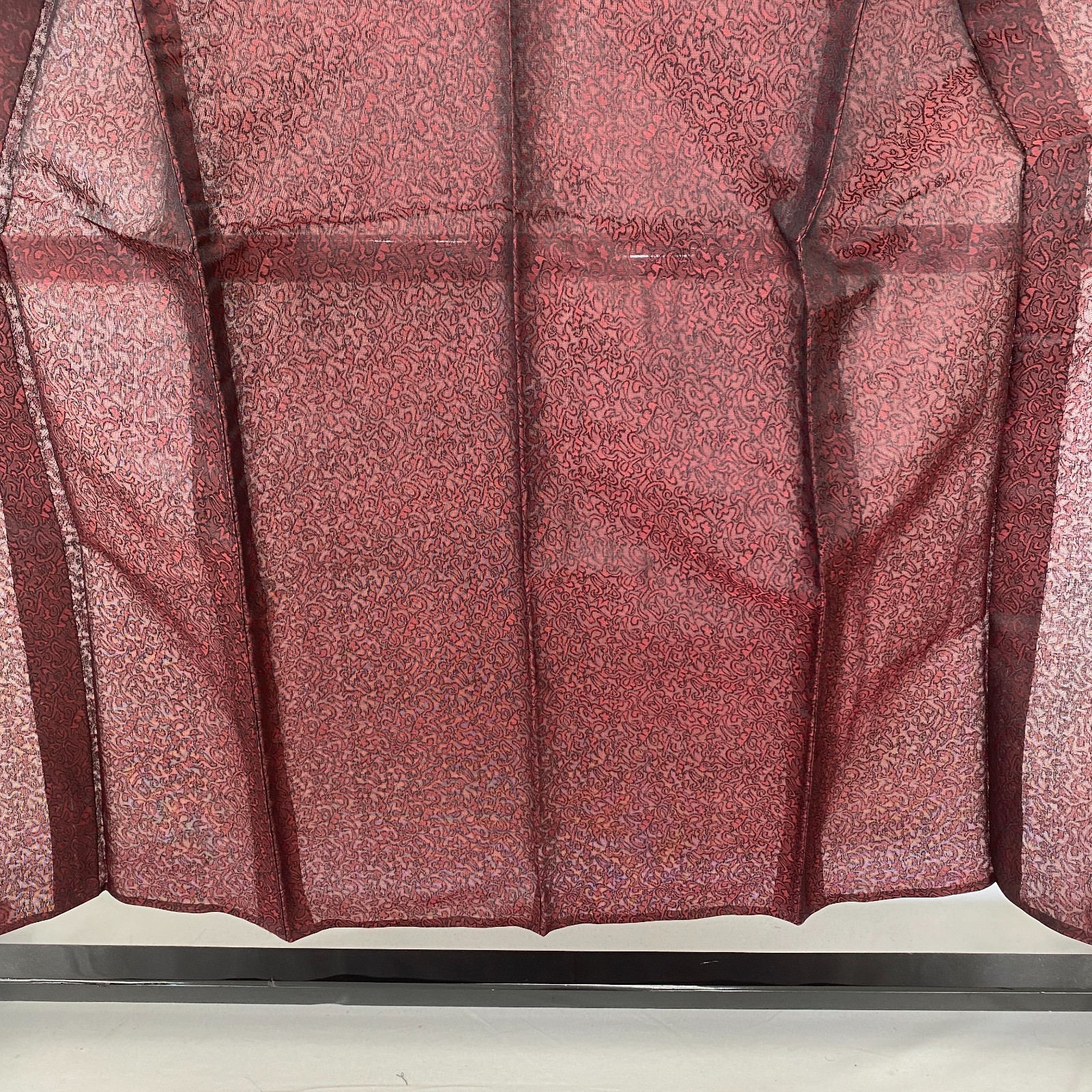 Japanese Vintage Kimono Silk Red No Lining Seethrough Traditional Length 58 in