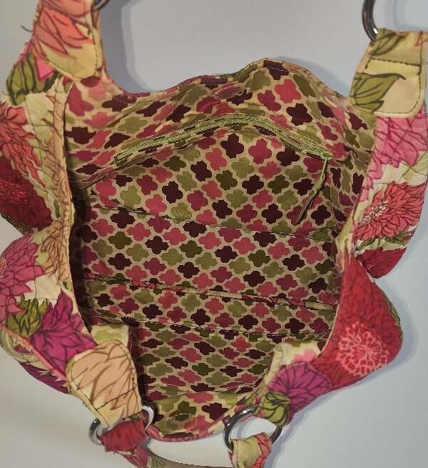 Vera Bradley Hello Dahlia Double Strap Shoulder Bag Purse Beige Purple Pink