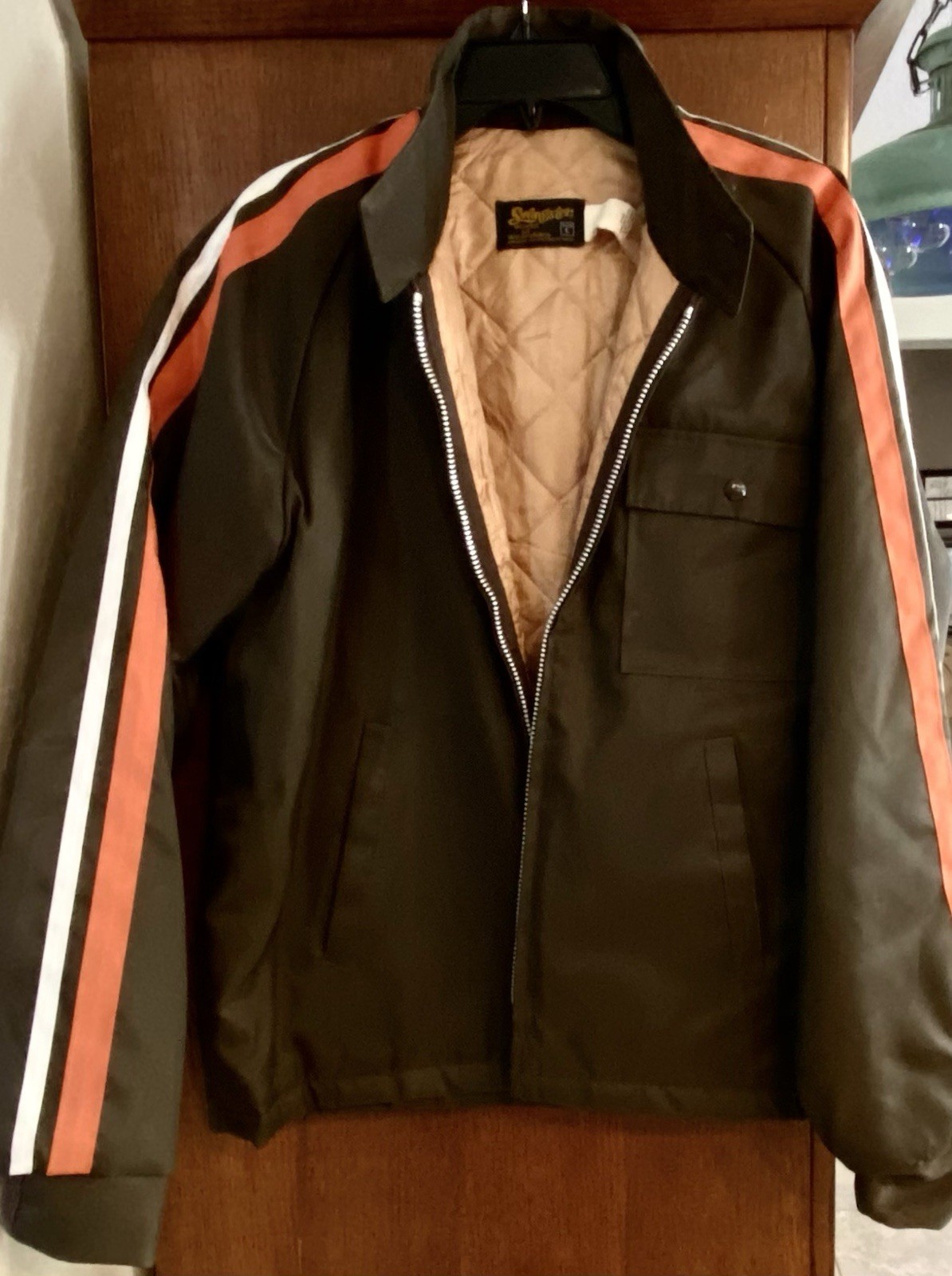Vintage 80s U-Haul Bomber Puffer Jacket Large Swingster Button Snap Made in USA
