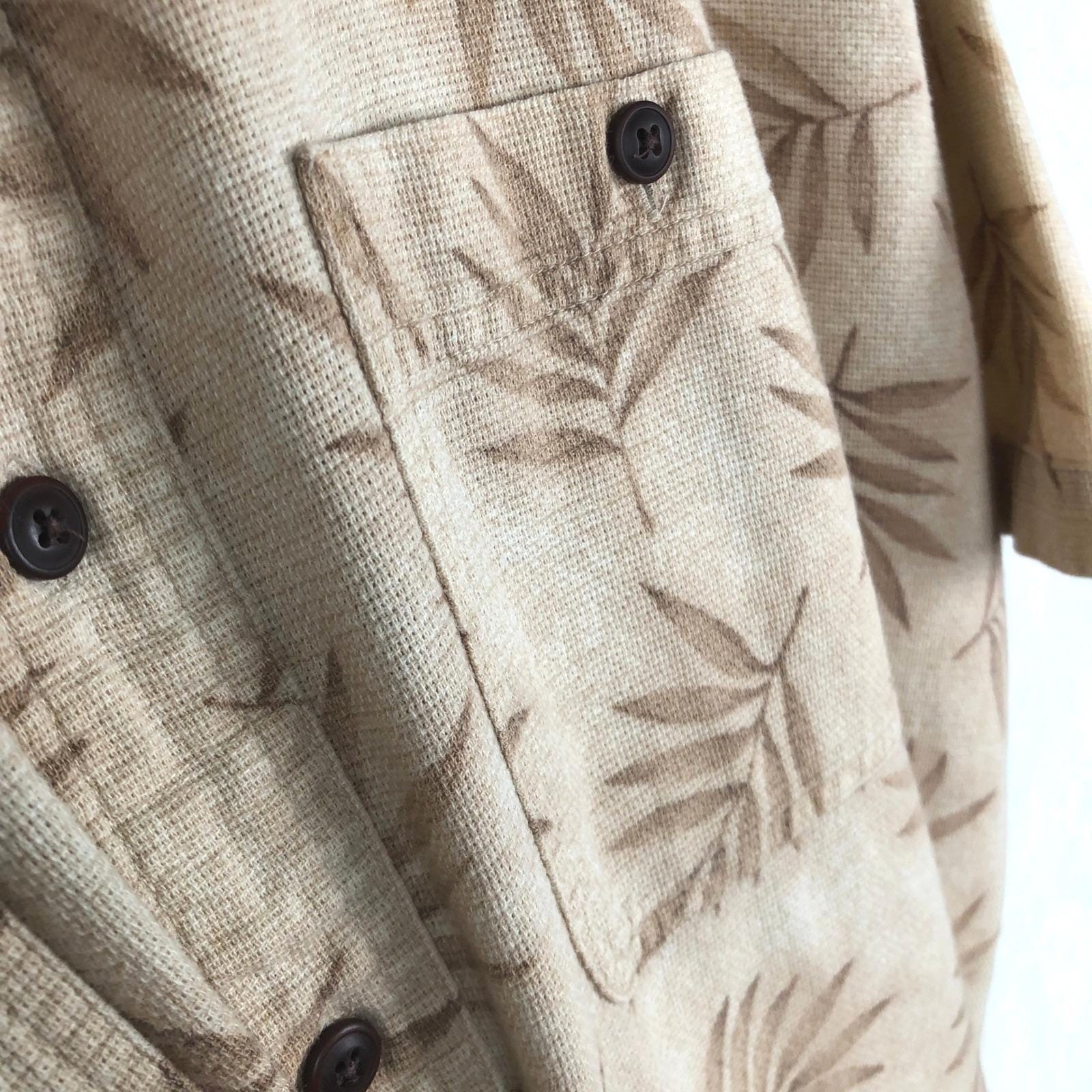 LL BEAN 100% Cotton Textured Tropical Palm Leaf Shirt Men’s Sz L Tall Tan S/S
