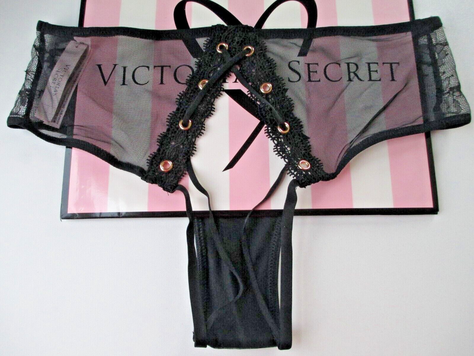 VICTORIA’S SECRET VERY SEXY Black Cheeky Panty S M L XL Cutout Open Back Grommet