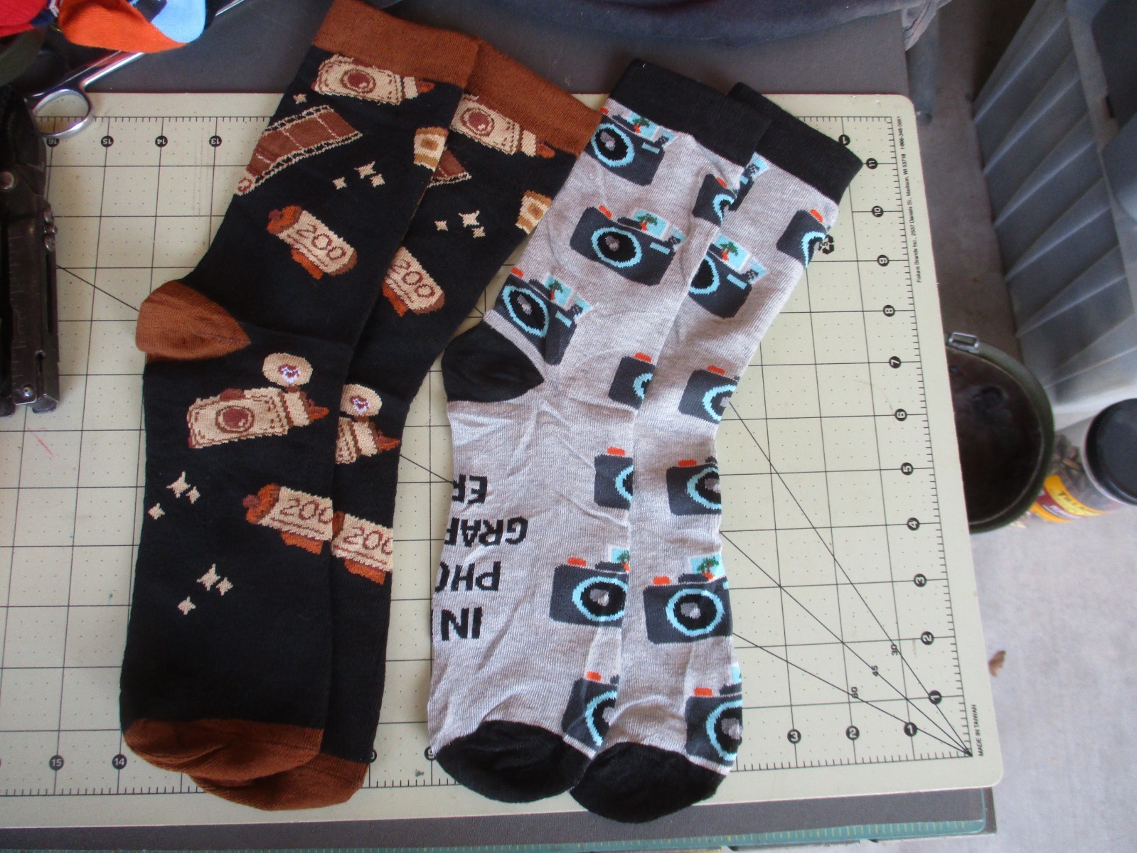 2 Pair, Colorful, Fun, Crazy Message Socks: Cameras, Photography, Film Theme, #1