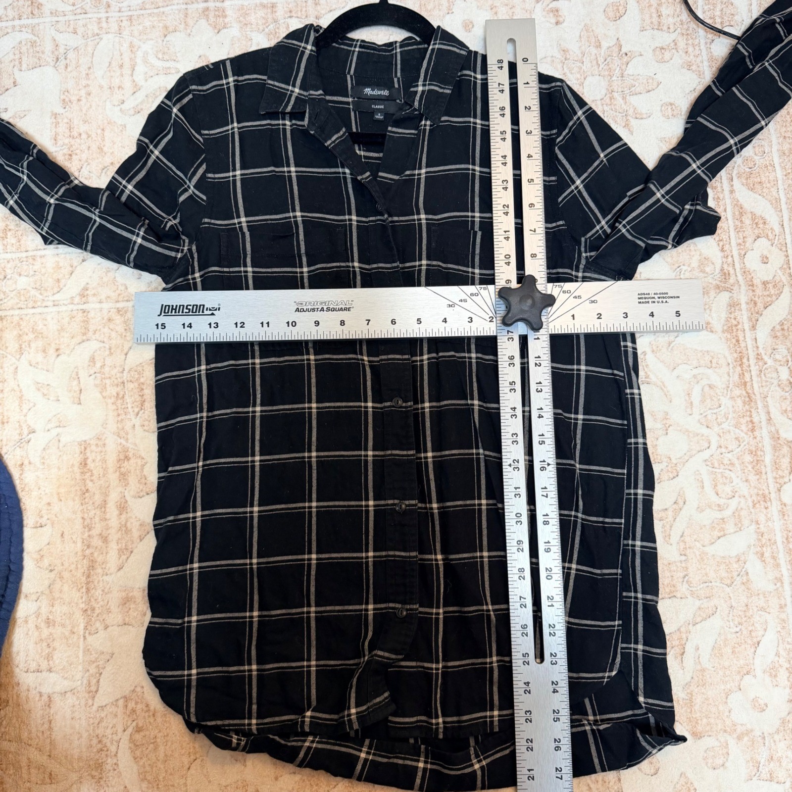 Madewell Classic Ex-Boyfriend Shirt Black White Windowpane Plaid Cotton Academia